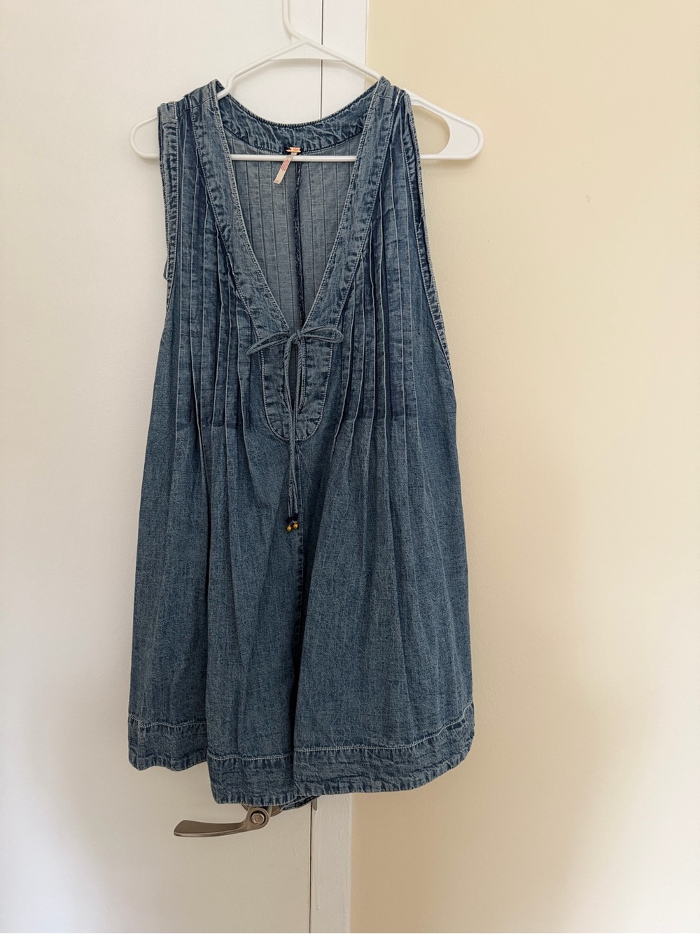 Denim Sleeveless Romper with Front Tie